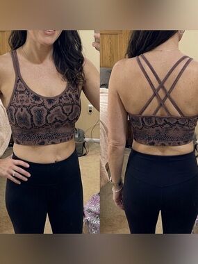 New Balance Brown Snake-Print Strappy Sports Bra